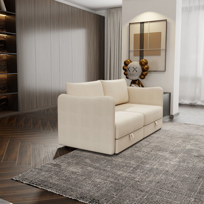 Modular Sectional Sofa With Storage, Convertible 2 Seater Sleeper Sofa - Beige