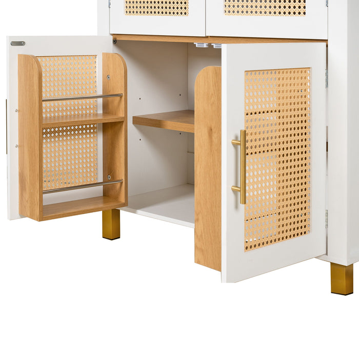 Tall Arched Cabinet With Rattan Doors & Adjustable Shelves