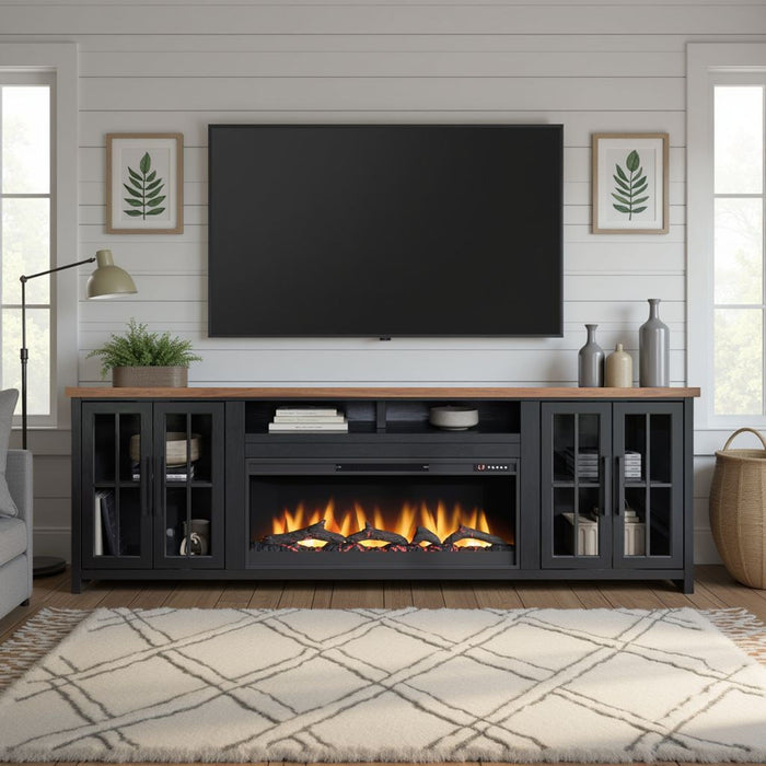 Fireplace TV Stand Console For TVs Up To 100" - Black / Whiskey