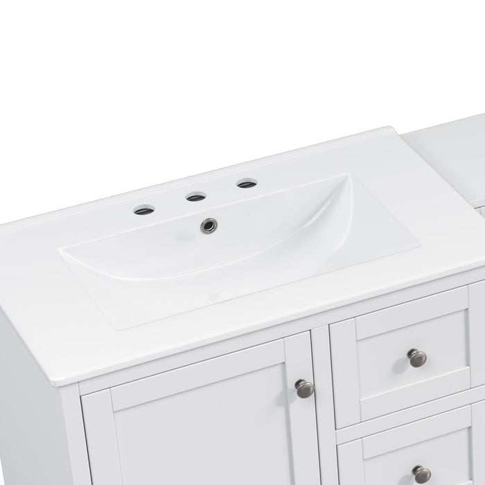 Double Sink Bathroom Vanity With Countertop, 2 Ceramic Sinks, 6 Drawers, Soft Close Design