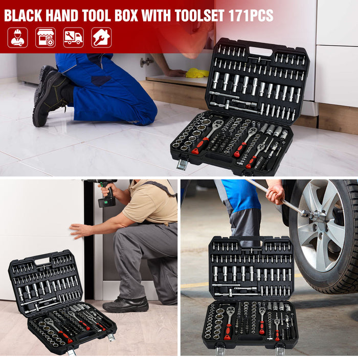 Tool Set Socket And Ratchet Wrench Toolbo 71 Pieces Toolbox Universal Home Car Repair Tool Set For Men Homeowners Diy Enthusiasts And Mechanics - Black