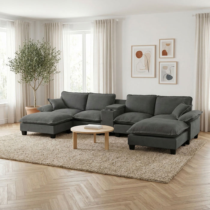 Modular Cloud Couch Sofa With Cup Holders & Storage, USB Port