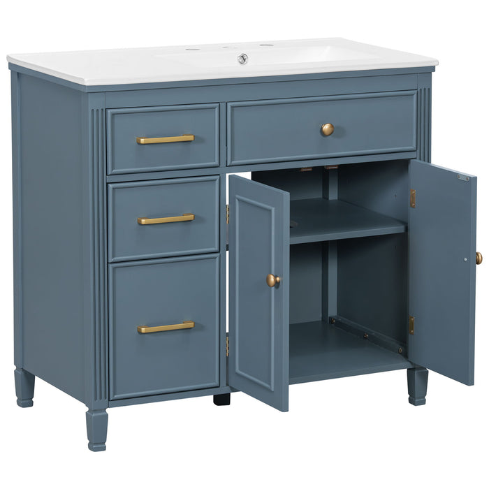 Modern Bathroom Vanity With Ceramic Sink, Freestanding, One Tip Out Drawer, 3 Side Drawers, Adjustable Shelf