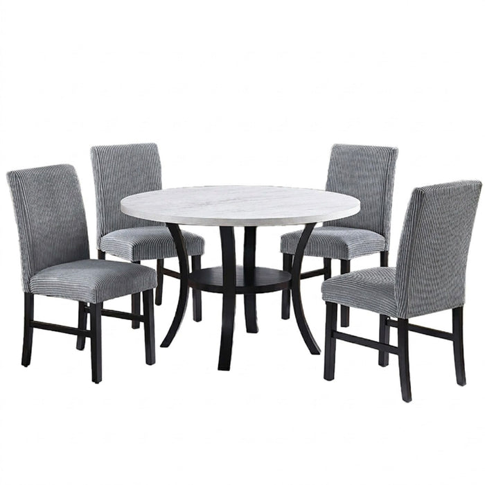 Elegant 5 Piece Dining Set Dark Chairs Top Table With Lower Shelf Kitchen Dining Room