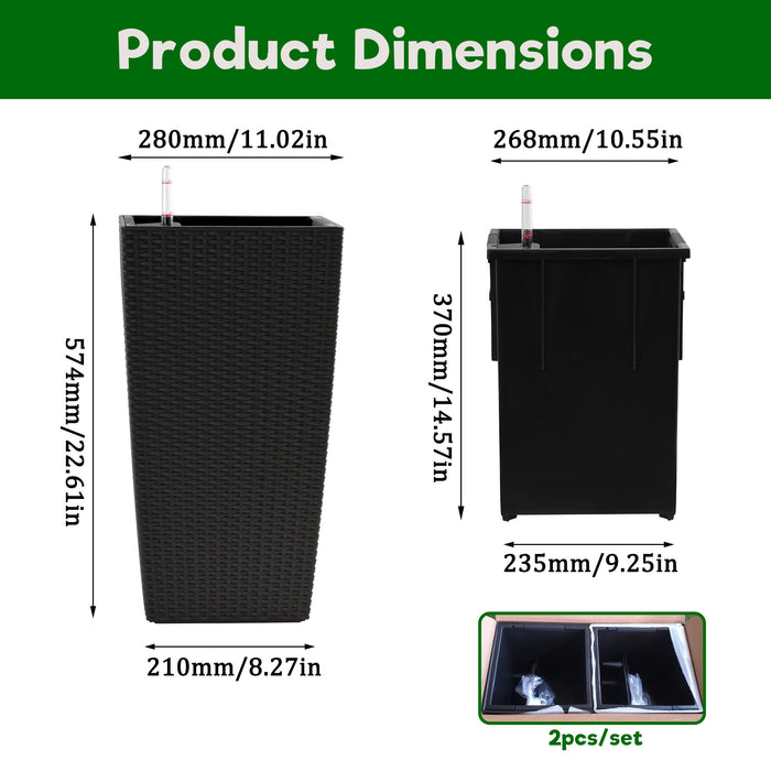 Indoor Outdoor Planter With Automatic Watering System (Set of 2)