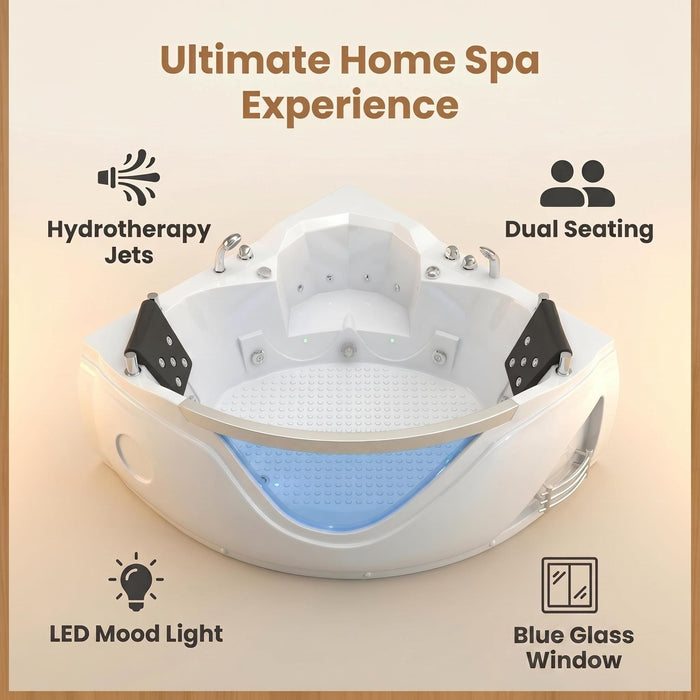 Xavier - Double Corner Massage Bathtub, Equipped With Gfci Plug And Ul Certified Water Pump, Upc Certified Drain - Milk White