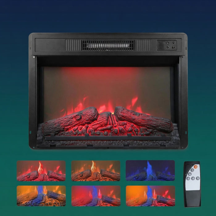 Electric Fireplace Insert Heater With Multicolor Flames, Remote Control - Black