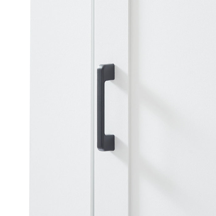 Tall Freestanding Bathroom Storage Cabinet With Adjustable Shelves And Side Hooks Board, Rectangle Design