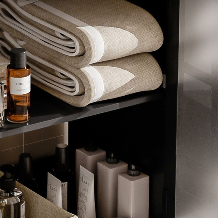 Modern Bathroom Vanity With Ceramic Sink, Tempered Blurred Glass Doors