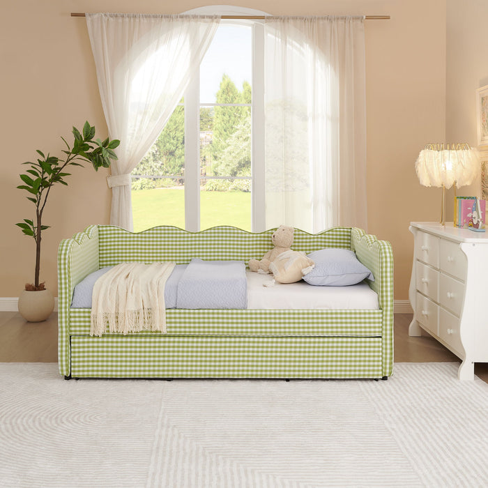 Gingham Daybed With USB Charging Port, Wave-Shaped Design