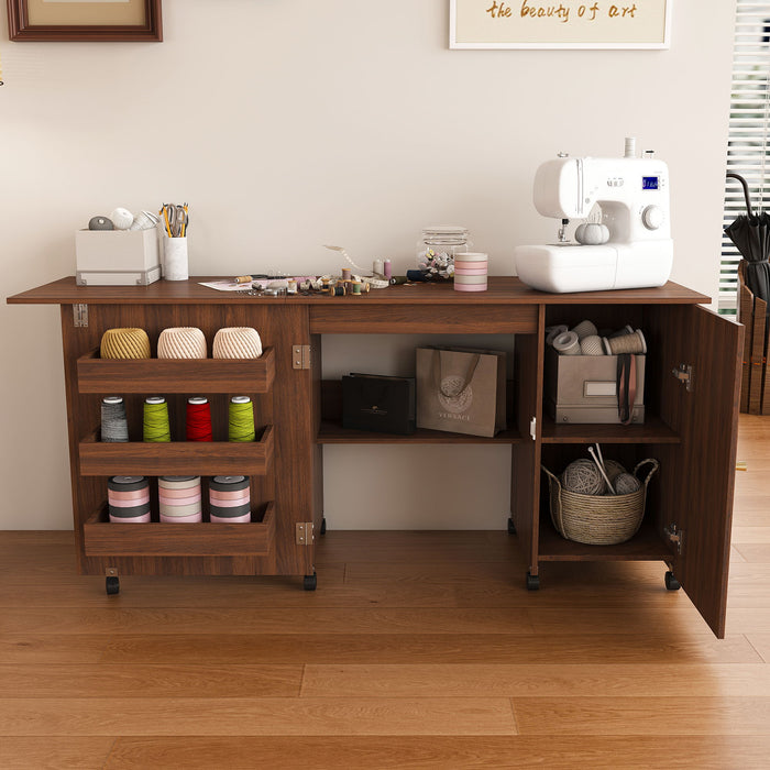 Foldable Sewing Table With Locking Casters