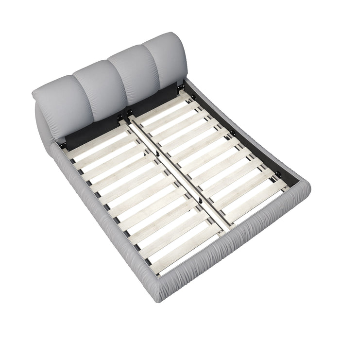 Luxury Upholstered Platform Bed With Oversized Padded Backrest And Solid Wood Frame