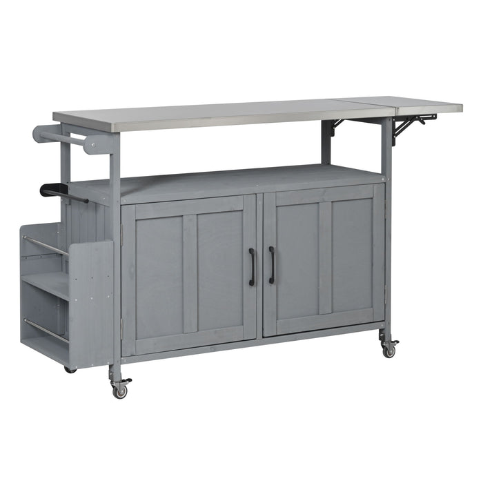 Foldable Outdoor Kitchen Island With Lockable Wheels, Storage Cabinet And Towel Rack For Patio