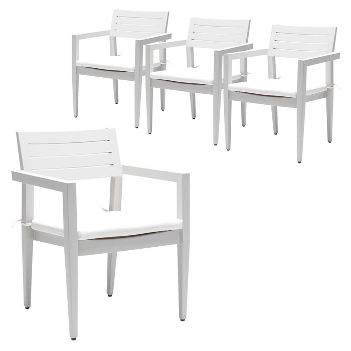 Outdoor Patio Stationary Dining Chairs With Outdoo Grade Sunbrella Fabric Cushions, Tapered Feet (Set of 4) - Grayish
