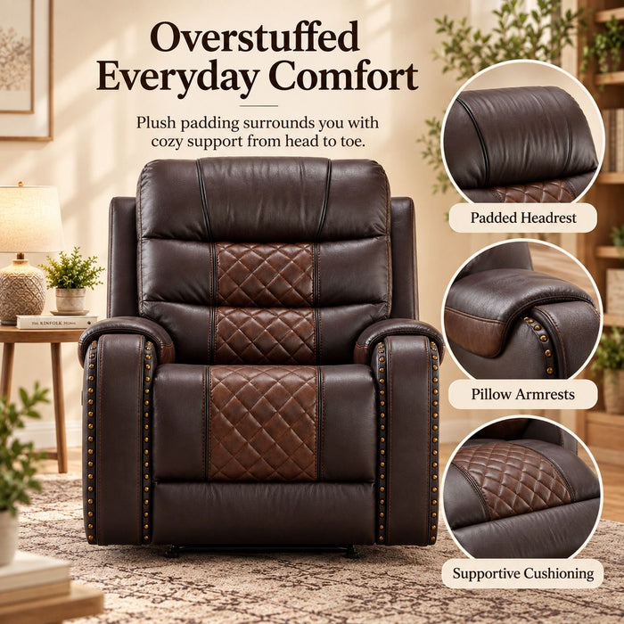 Heated Massage Recliner With Remote Control - Brown