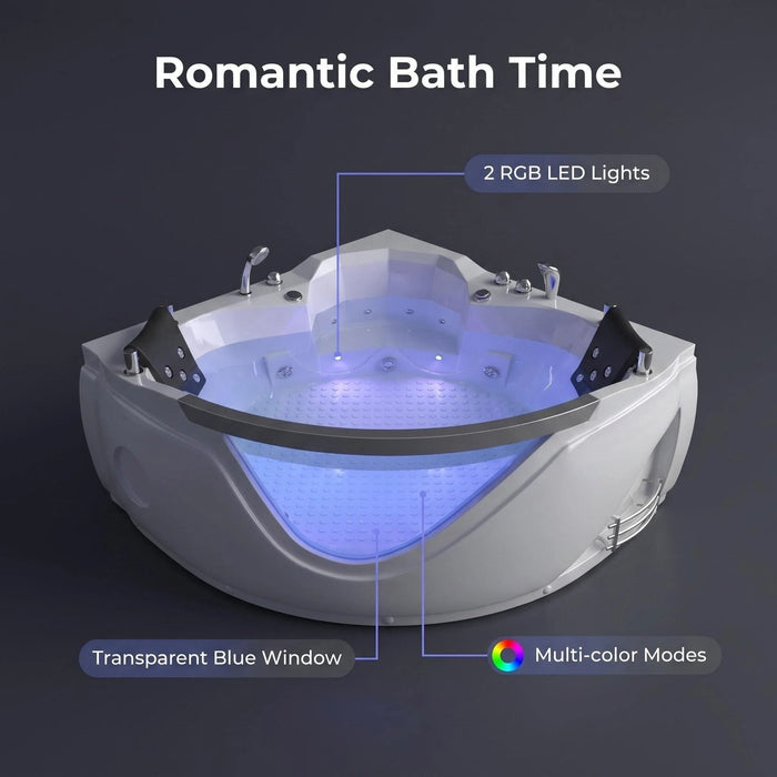 Xavier - Double Corner Massage Bathtub, Equipped With Gfci Plug And Ul Certified Water Pump, Upc Certified Drain - Milk White