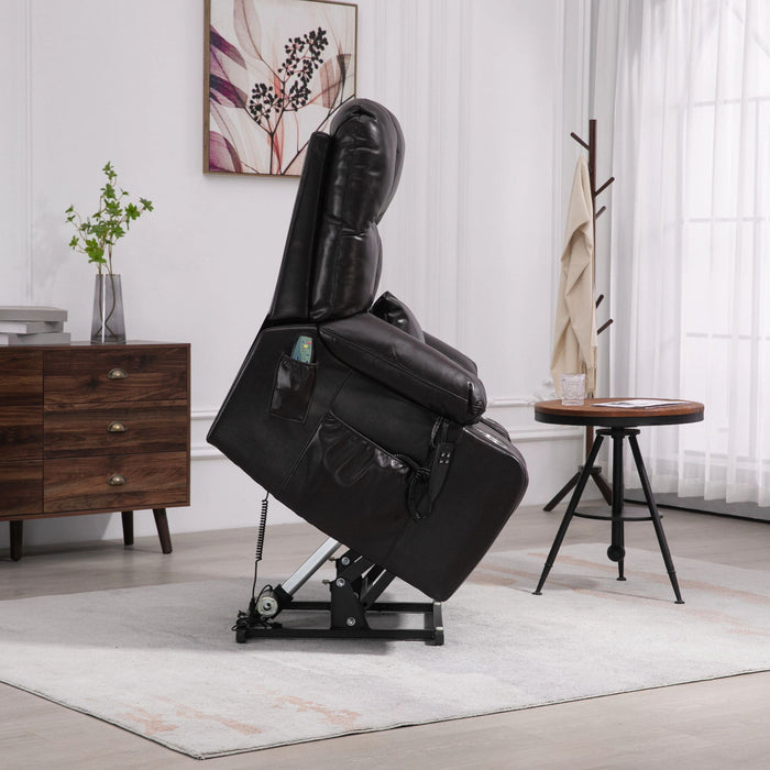 Lift Chair With Heat & Massage, 2 Pockets, 2 Cup Holders, Dual Remote - Wine Red