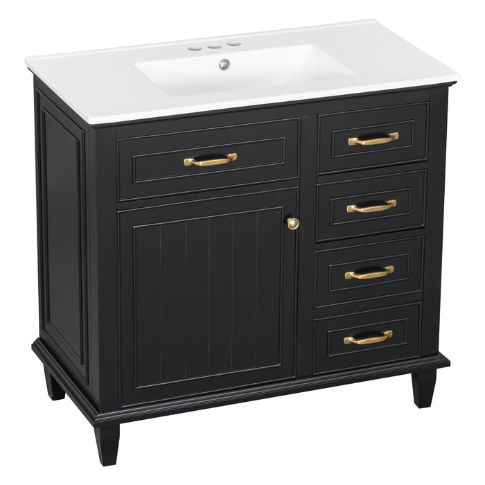 Modern Bathroom Vanity With Sink Top, Flip Drawers, Adjustable Shelf