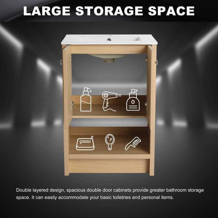 Modern Freestanding Bathroom Vanity With Ceramic Sink And Soft Closing Doors