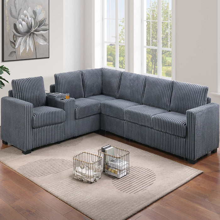 Modern Style L-Shape Sectional Set, USB Ports, Cup Holder