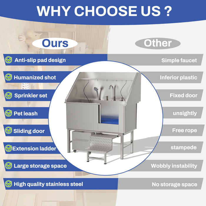 Stainless Steel Dog Washing Station With Seamless Design And Accessories - Silver