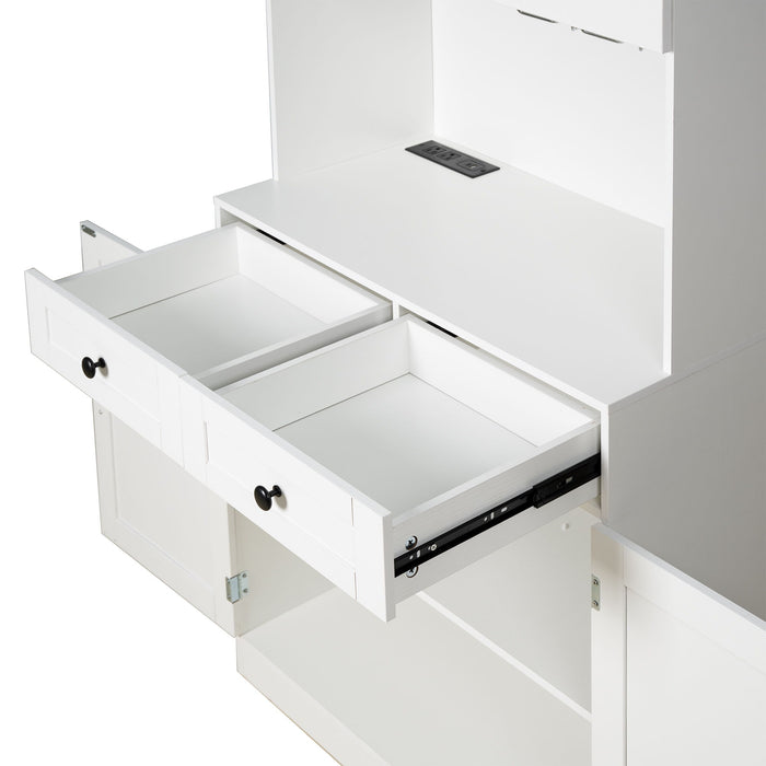 Tall Arched Pantry Cabinet With Charging Station, Adjustable Shelves, Coffee Bar