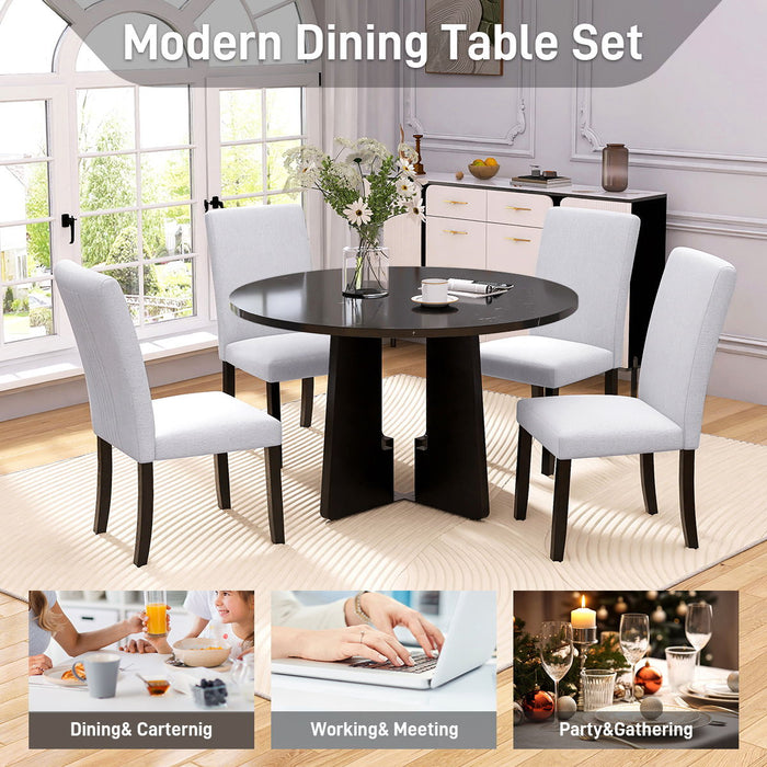 5 Piece Round Dining Table Set, Modern Dining Table And 4 Upholstered Chairs For Dining Room