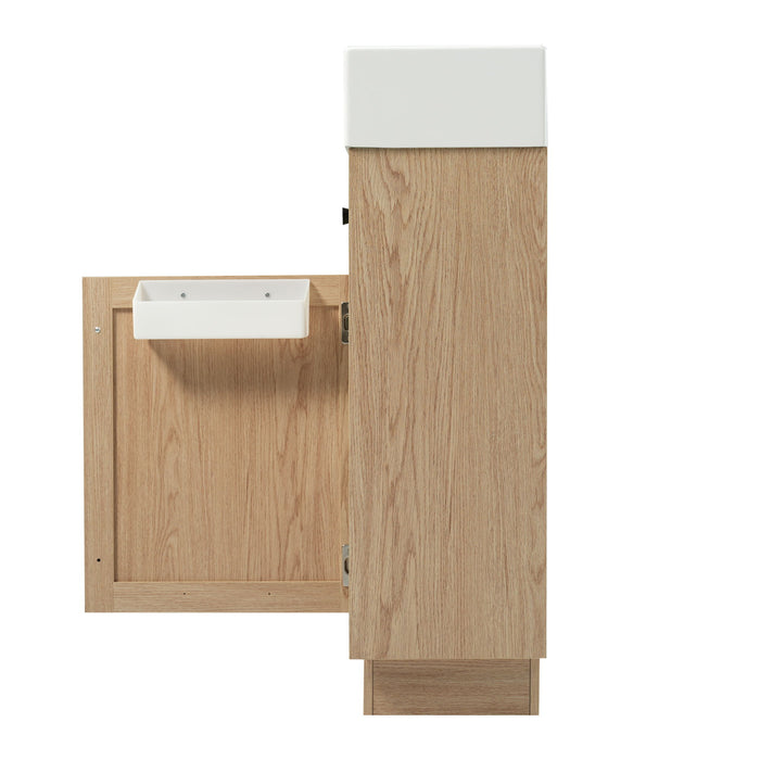 Bathroom Vanity With Reversible Resin Sink, Cabinet & Zinc Alloy Handles - Wood