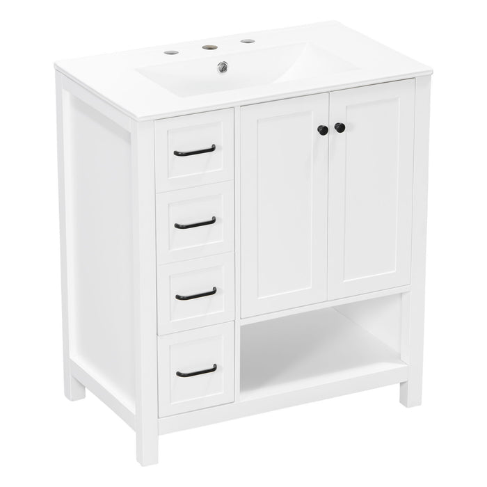 Bathroom Vanity With Sink Top, Bathroom Vanity Cabinet With 2 Doors And 2 Drawers, Open Shelf