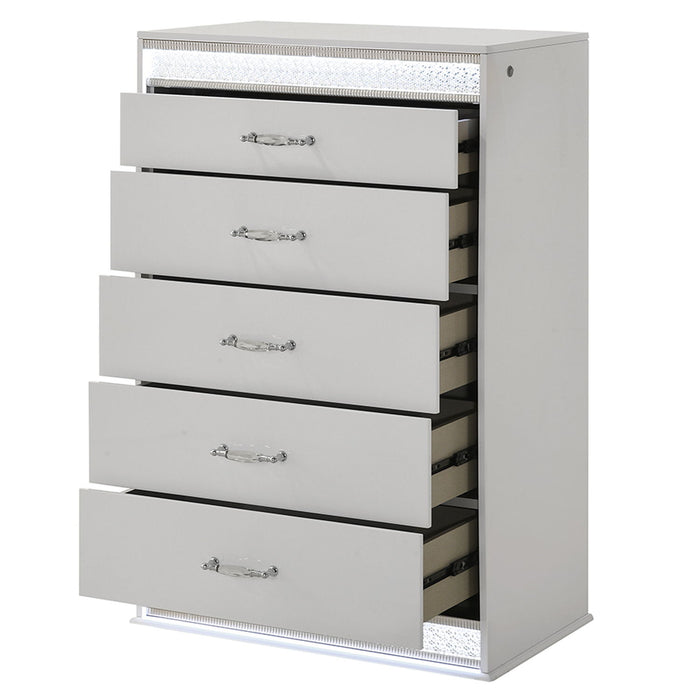 Glam - 5 Drawer Chest With LED Lighting - White