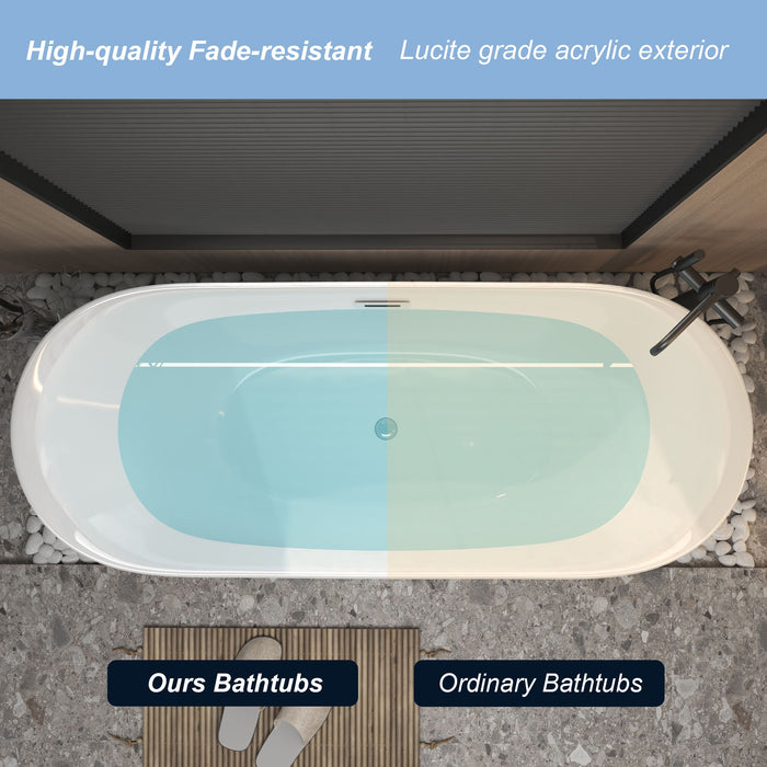 Freestanding Tub With Overflow And Pop Up Drain, Ergonomic Design