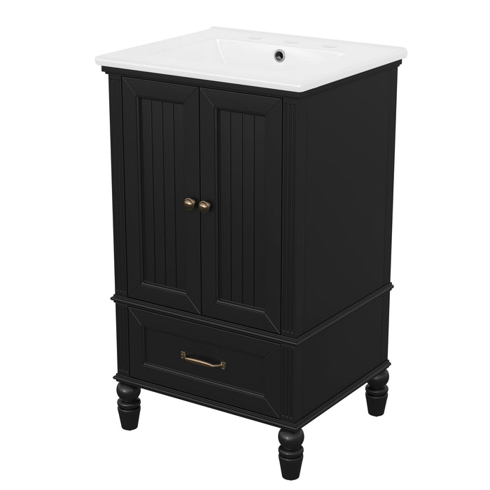 20" Bathroom Vanity With Sink Cabinet With 2 Doors, 2 Drawer, Magnetic Door Stopper, Adjustable Feet, Drop In Sink - Black