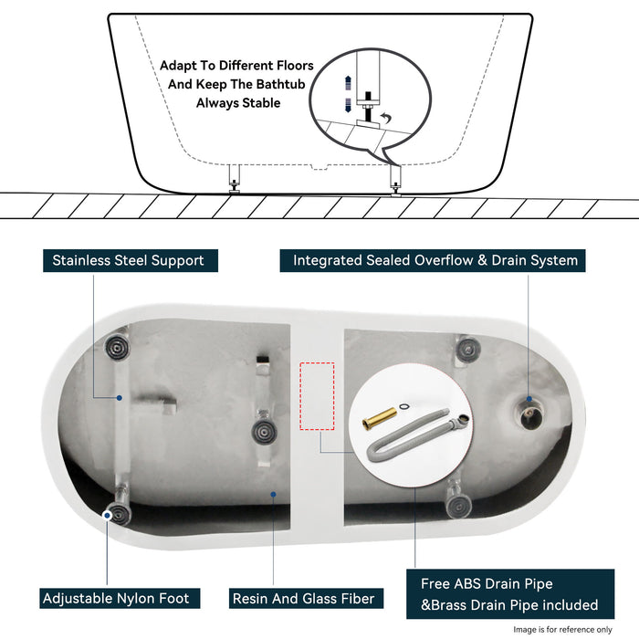 Freestanding Bathtub Modern Stand Alone Soaking Bathtub - Brushed Nickel Drain And Minimalist Linear Design Overflow Included, Cupc Certified - White