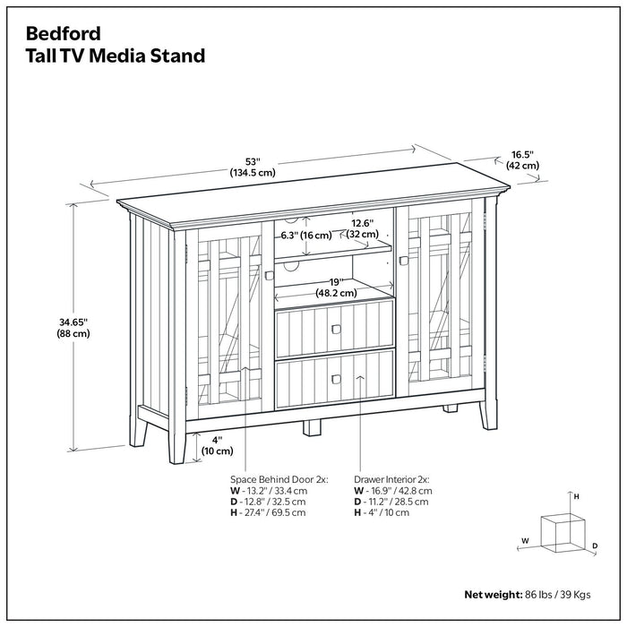 Bedford - Handcrafted Tall TV Media Stand