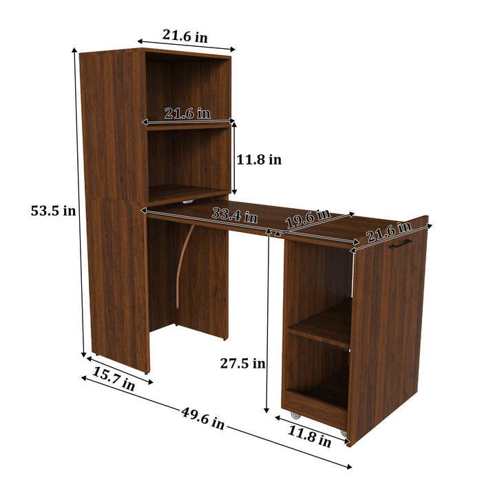 Stretchable Office Desk With Storage Shelves And Mobile Wheels