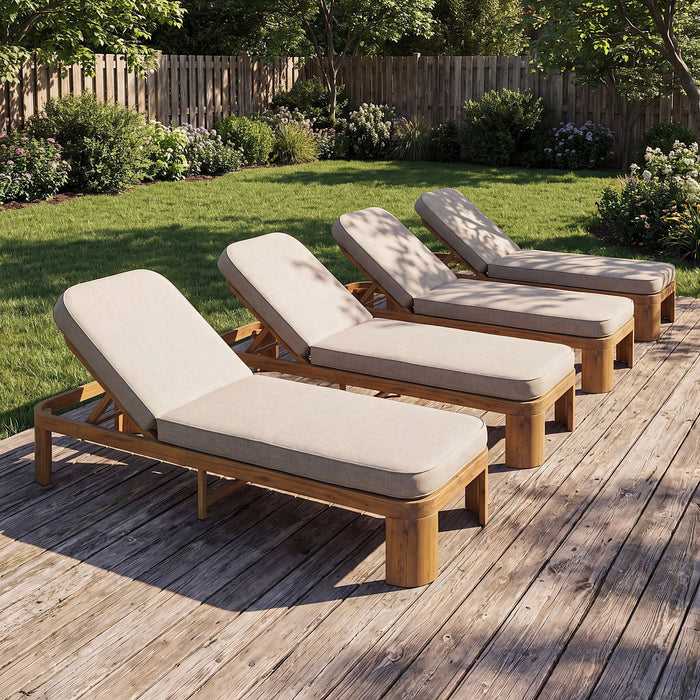 Outdoor Chaise Lounge With Cushion, 5 Position Adjustable Backrest