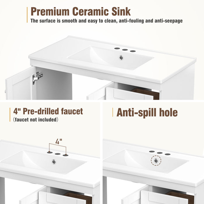 Shaker Free Standing Bathroom Vanity Cabinet With Sink, Soft Close Drawers, Soft Close Doors