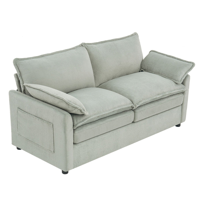 Modern Loveseat Sofa, Upholstered Couch With Side Storage Pockets