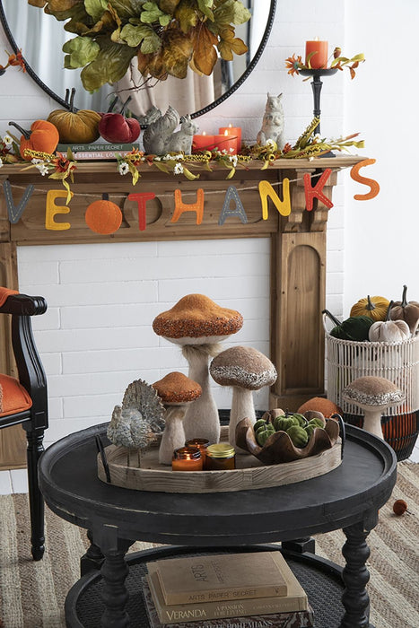 Mushroom Holiday Ornament, For Harvest Festival Fall Festival & Thanksgiving Table Decorations (Set of 2) - Beige / Orange