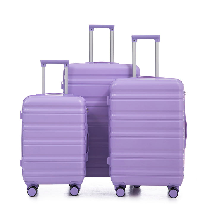 3 Piece 20" / 24" / 28" Spinner Luggage Set & Combination Lock, Durable Hard Shell With 360° Silent Wheels - Blue / Purple