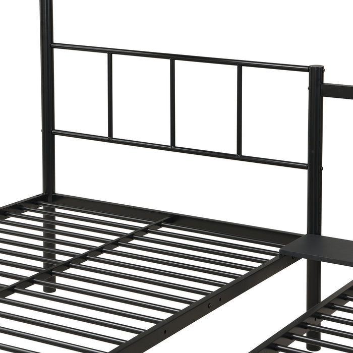 Twin Over Twin Over Twin Triple Bunk Bed With Safety Rails And Storage Shelf - Black