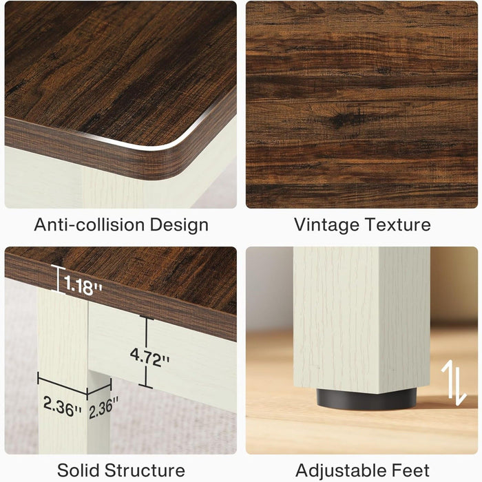 Dining Table Set For 4 - 6 With Tuck Under Benches - Brown / White