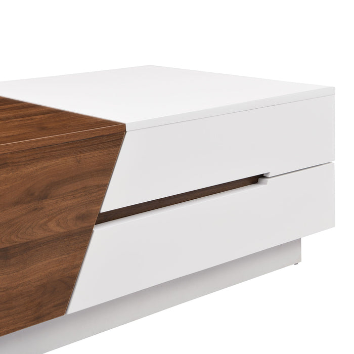 Extendable Sliding Top Coffee Table With Storage, Rectangle Shape - White / Walnut