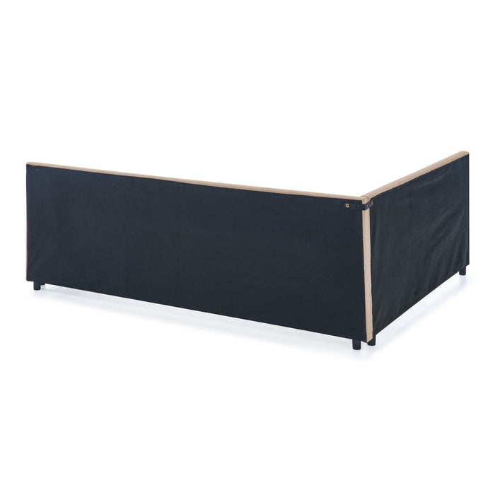 Mid-Century Storage Upholstered Tufted Bed Frame With Backrest And Armrests