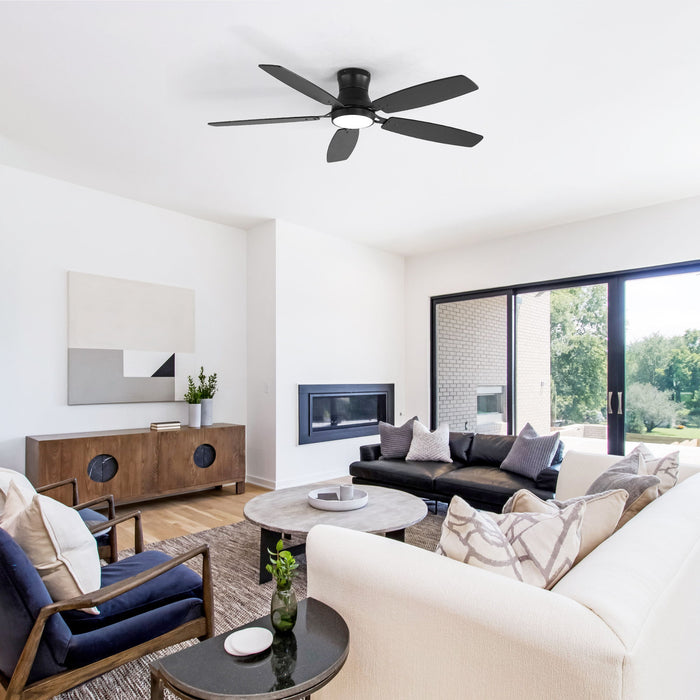 52" Flush Mount Ceiling Fan With Light, DC Motor, Remote Control, Dual Color