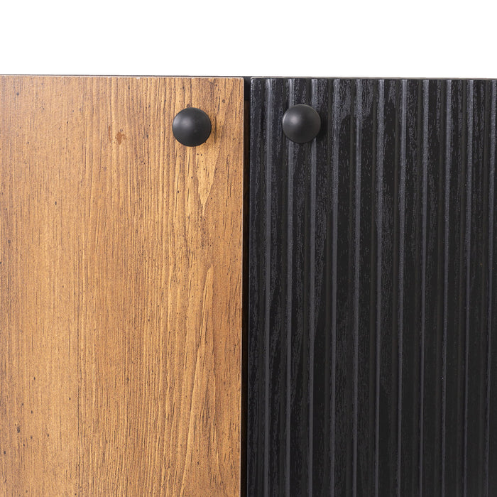 Mid Century TV Stand With 3 Cabinets, Media Console Table For Tvs Up To 70'', Entertainment Center With Storage For Living Room - Black / Brown