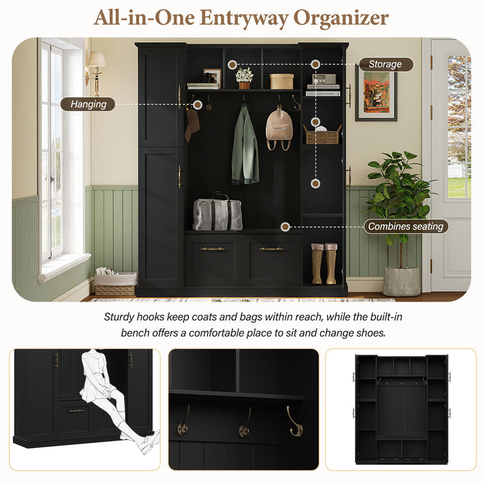 Hall Tree With 4 Side Cabinets