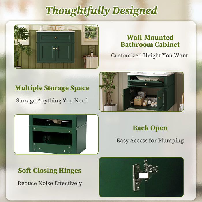 Wall Mounted Bathroom Vanity With Tip Out Drawer And Open Back Design