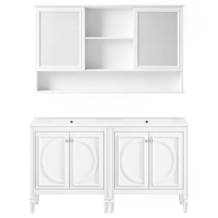 Double Sink Bathroom Vanity Set With Wall Mount Mirror Cabinet