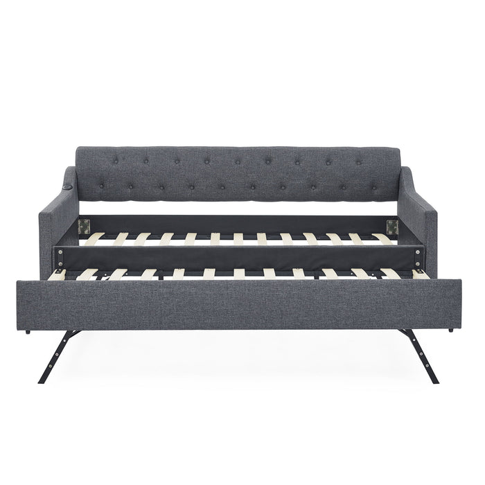 Size Upholstered Daybed With Trundle And USB Charging Armrest